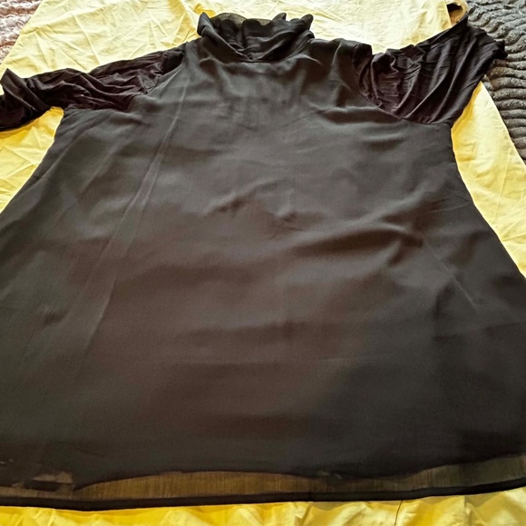 BLOUSE, CHIFFON, BLACK FLORAL MULTI, SIZE 5X, COWL NECK, ¾ SLEEVES, PENNINGTONS, - Picture 9 of 10